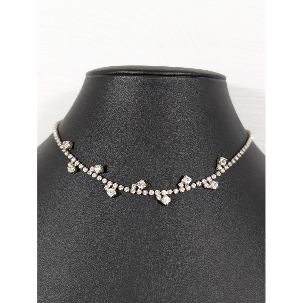 Vintage Dainty‎ Rhinestone Necklace Silver Tone Delicate Chain 16"